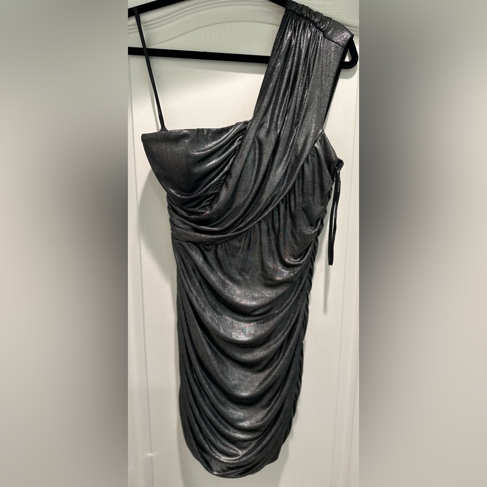 Bebe one shoulder metallic mini dress